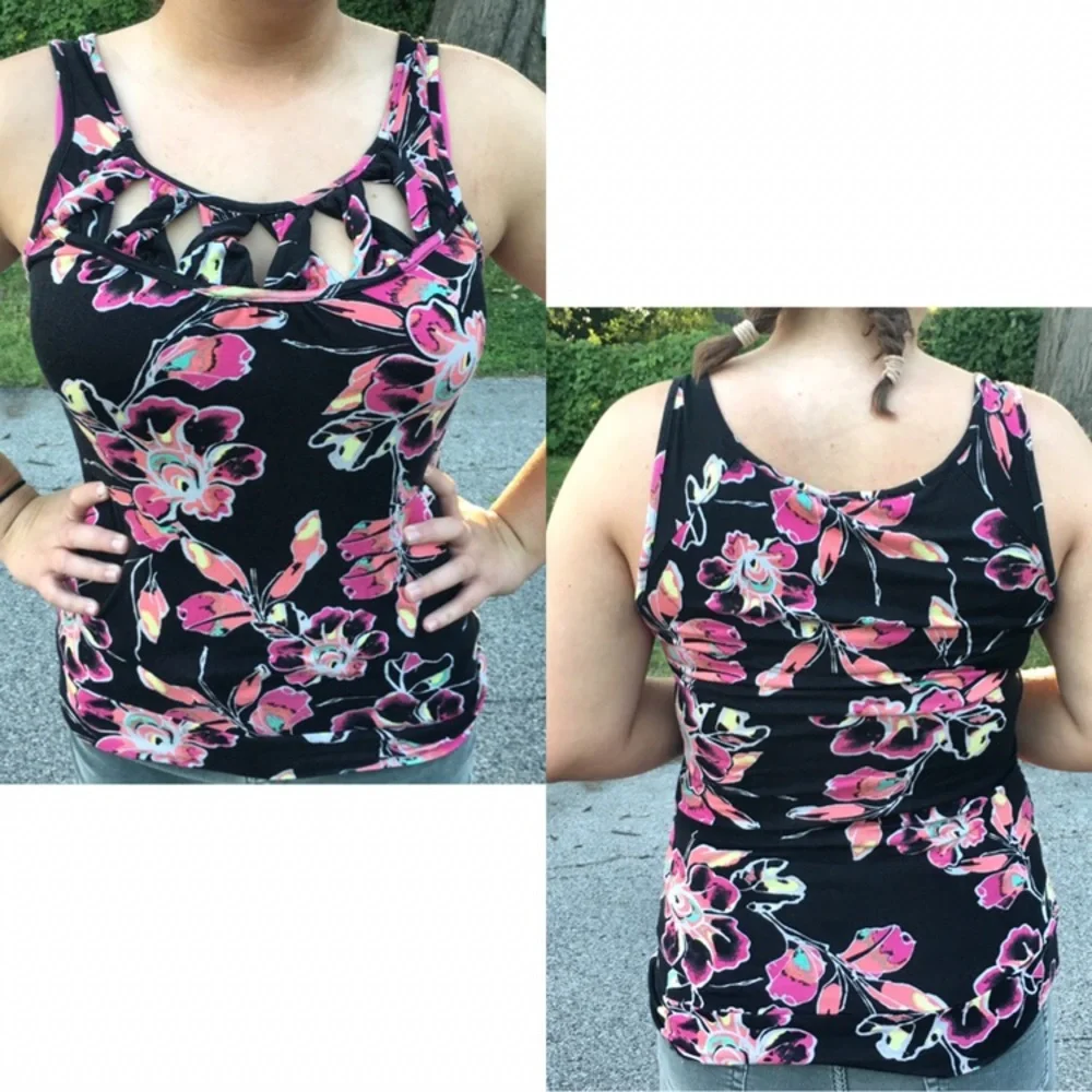 - American Rag L Floral Twist Macrame Chest Tank! EUC!